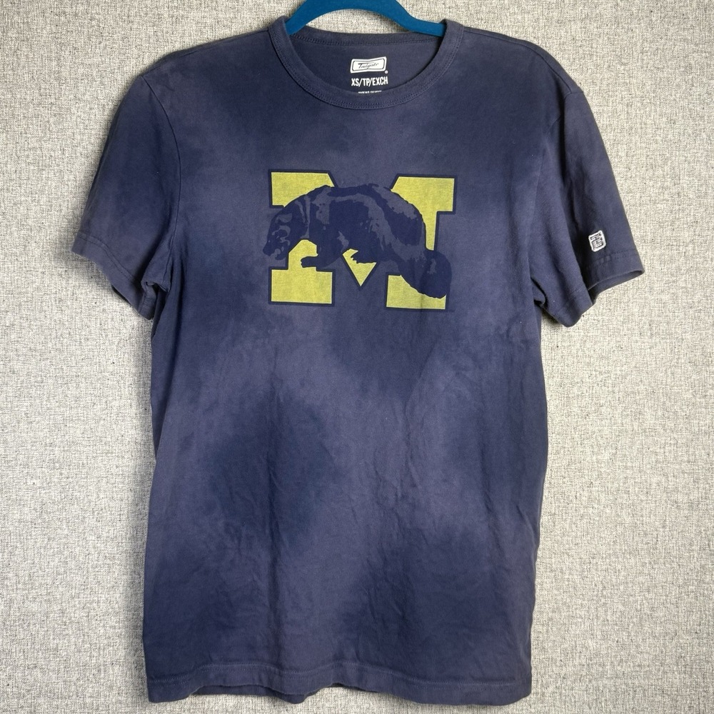 Tailgate Vintage Logo University Michigan Wolverines Tee Navy‎ Blue Tie Dye S/XS